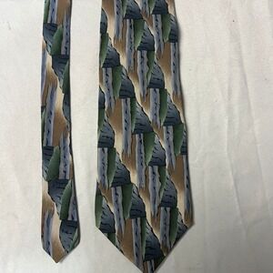 J Garcia Landscape Collection Eight Silk Necktie Olive Green Abstract Artsy‎